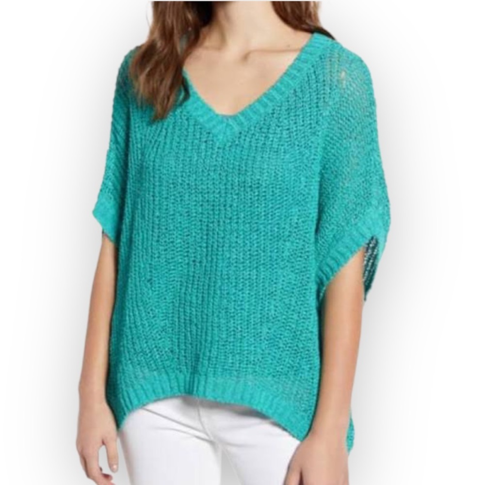 Tommy Bahama | Marlina Tape Yarn V-Neck Top- Aqua Aloha- Size S/P